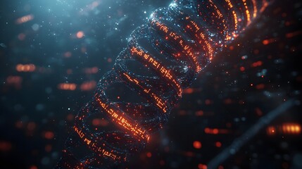 Poster - 3d rendering of DNA with molecular chemical structures and animated biological data streams set against a dark digital backdrop for a hightech look isolated on white background