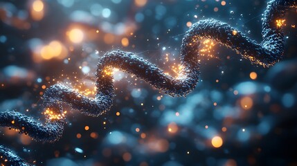 Poster - 3d visualization of DNA with floating chemical compounds and biological diagrams showcasing a scientific study with interconnected molecular structures