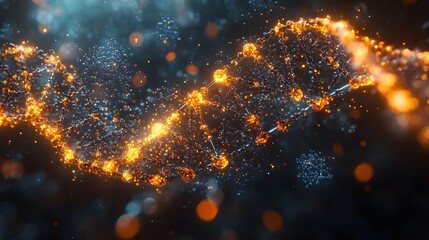 Poster - 3d visualization of DNA with floating chemical compounds and biological diagrams showcasing a scientific study with interconnected molecular structures