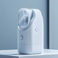Poster - Clean and modern nebulizer machine isolated on a minimalist background showing its utility in respiratory treatments for patients