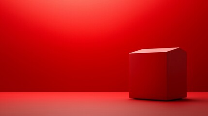 Aufkleber - Red Cube Against a Red Background Minimalist Design