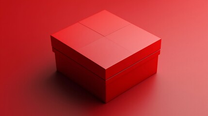 Aufkleber - A single red square gift box sits on a red background