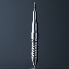 Poster - Clean dental drill with sharp precision bits isolated on a minimalist background reflecting light symbolizing the careful precision in dental procedures
