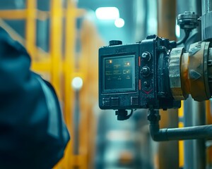 Poster - A close-up view of an industrial device, showcasing technology in action. The intricate details highlight precision engineering and modern manufacturing processes.