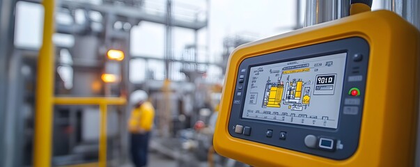 Poster - a detailed close-up of an industrial control panel in a factory setting