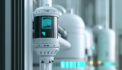 Poster - a futuristic image showcasing advanced technology with a sleek, cylindrical device surrounded by oth