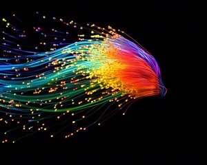 Poster - A vibrant display of flowing rainbow colors against a black background, creating a sense of movement and energy. This abstract image captures the beauty of light and motion.