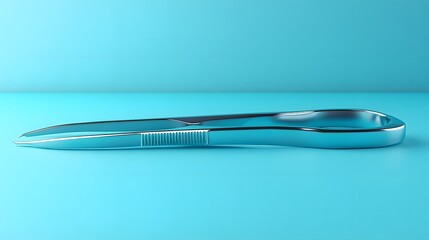 Poster - Clean sterile forceps tool isolated on a minimalist background ready for precision use in surgical procedures
