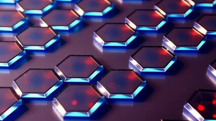 Poster - A close up of a blue and red hexagon. The blue and red colors are very bright