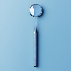 Poster - Dental mirror tool isolated on a minimalist backdrop reflecting soft light highlighting the precision required in dental examinations