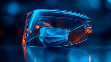 Poster - Disposable face shield for medical protection resting on a minimalist background showing the simplicity and necessity of personal protective equipment