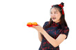 © Quality Stock Arts - Portrait of Asian women happy smile in Chinese New Year in cheongsam with lucky orange