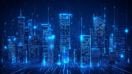 Aufkleber - Futuristic Cityscape Illuminated By Digital Light Networks
