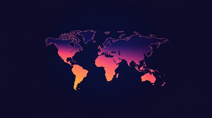 Wall Mural - Abstract World Map with Vibrant Glowing Gradient, Minimalist Vector Illustration for Background.