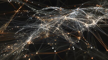 Poster - An abstract representation of digital connections, featuring luminous strands and points of light. This image symbolizes the intricate web of information in the modern world.
