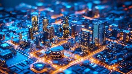 Poster - Futuristic Cityscape Integrated Into Circuit Board Design