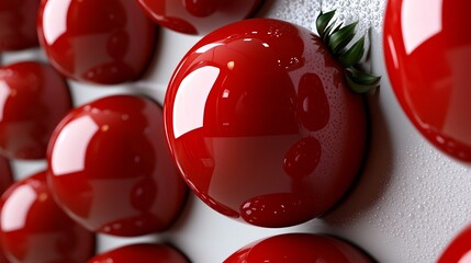 Wall Mural - Close-up of Glossy Red Strawberries on White Background