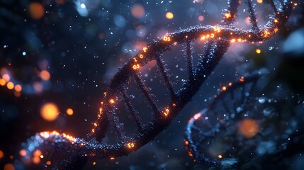 Poster - highresolution 3d image of dna intertwined with animated chemical formulas and abstract biological v