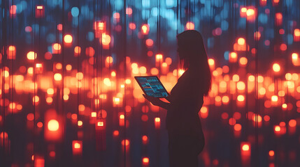 Poster - Woman using tablet, digital art background