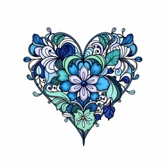 Poster - Colorful heart design with intricate patterns and floral elements created with vibrant hues set against a white background. Generative AI