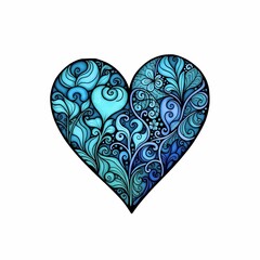 Poster - Colorful heart design with zentangle style patterns and shades of blue. Generative AI