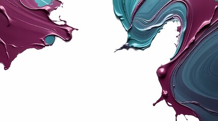 Poster - Colorful abstract design with bright strokes of blue and plum paint on a clean white background. Generative ai