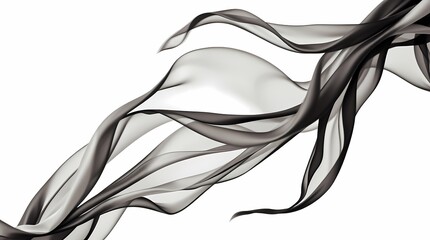 Poster - Elegant black and gray waves of flowing fabric create a dynamic visual effect on a white background. Generative artificial intelligence