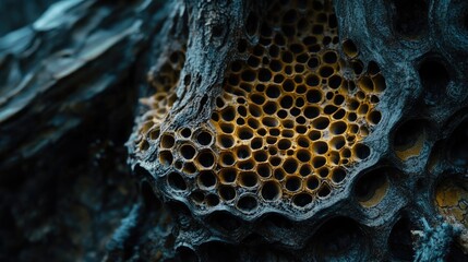 Wall Mural - Wood with holes close-up