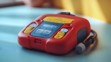Poster - Modern defibrillator with its paddles resting on a minimalist background ready for emergency use in cardiac care