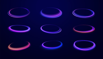 Poster - shiny sparks of spiral wave. Png shine round frame with light circles light effect. Semicircular wave, light trail curve swirl, incandescent optical fiber vector, png, effect, wave,neon,line.