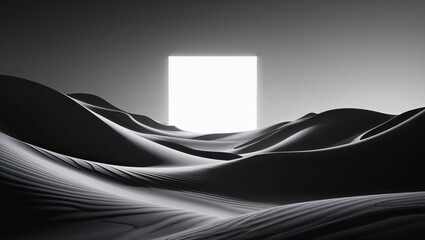 a doorway to hope: a minimalist black and white image of a bright white doorway emerging from a land