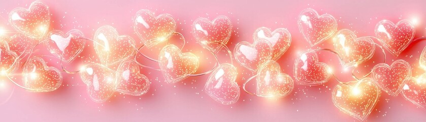 Poster - Luminous Pink Gradient Background with Scattered Glowing Hearts for Romantic and Creative Projects