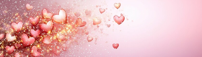 Poster - Luminous Pink Gradient Background Filled with Glowing Scattered Hearts and Sparkles for Dreamy Design