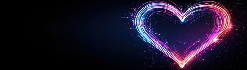 Poster - Neon Heart Radiating Soft Glow on Dark Background with Vibrant Colors and Sparkling Effects