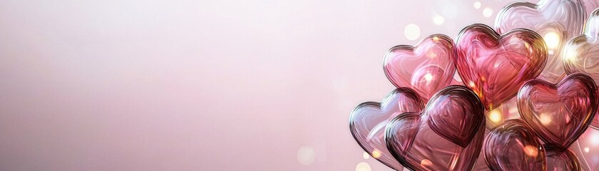 Poster - Soft Pink Background with Transparent Overlapping Hearts and a Dreamy, Romantic Atmosphere