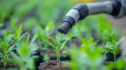 Poster - Robot watering plants in greenhouse