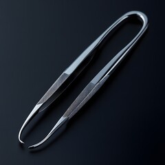 Poster - Pair of metallic surgical tongs isolated on a minimalist background reflecting light off its smooth surface symbolizing precision in surgical procedures