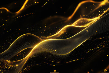Poster - Luxurious abstract pattern featuring metallic gold lines and dots on a rich black background with elegant aesthetic details
