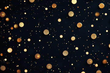 Poster - Luxurious metallic gold polka dots on a dark navy blue background create an elegant and sophisticated aesthetic suitable for upscale design