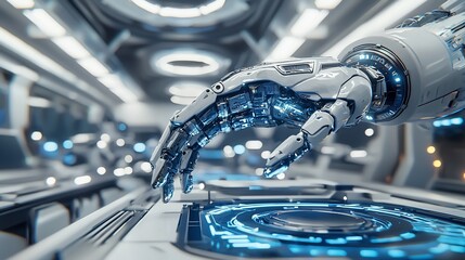 Poster - Robotic Hand Interacting With Futuristic Technology Interface