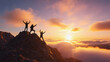 © abdulmoizjaangda - Three people stand triumphantly atop a mountain peak at sunset