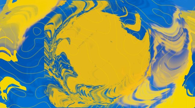 Abstract Blue and Yellow Swirl with Geometric Lines