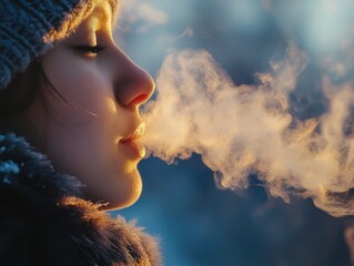 Sticker - Woman Smoking in Snow