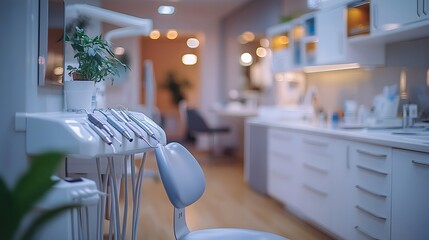 Poster - Professional dentist carefully checking a patients teeth in a sleek contemporary dental room with an array of dental instruments neatly arranged around them