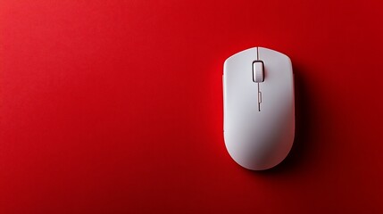 White wireless mouse on red background, minimal design, website banner