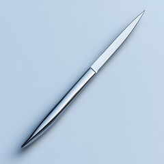 Poster - Scalpel with a sleek metallic finish isolated on a minimalist background sharp and ready for precise surgical cuts shadows emphasizing its simplicity and utility