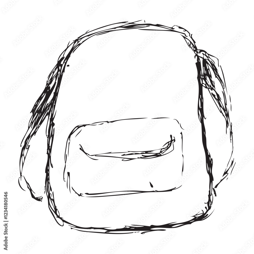 Backpack, Hand-Drawn Sketch Vector Illustration at White Background ...