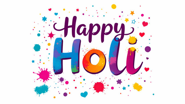 Happy Holi Typography Text Handwriting Calligraphy Massage Lettering, Indian Festival Holi Illustration Colorful Background 
