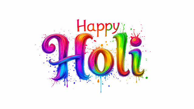 Happy Holi Typography Text Handwriting Calligraphy Massage Lettering, Indian Festival Holi Illustration Colorful Background 
