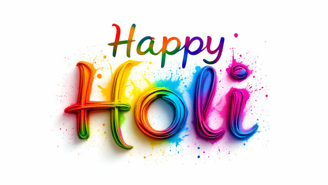Happy Holi Typography Text Handwriting Calligraphy Massage Lettering, Indian Festival Holi Illustration Colorful Background 
